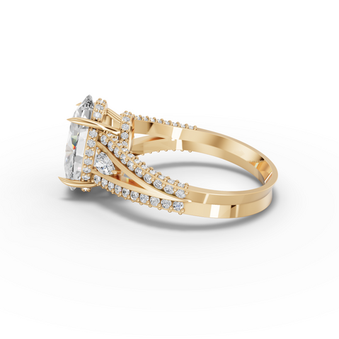 3.75 Ct Oval Solitaire Lab Diamond Hidden Halo Pavé Ring 3.00 Ct Center