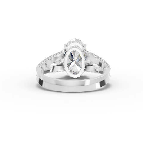 3.75 Ct Oval Solitaire Lab Diamond Hidden Halo Pavé Ring 3.00 Ct Center