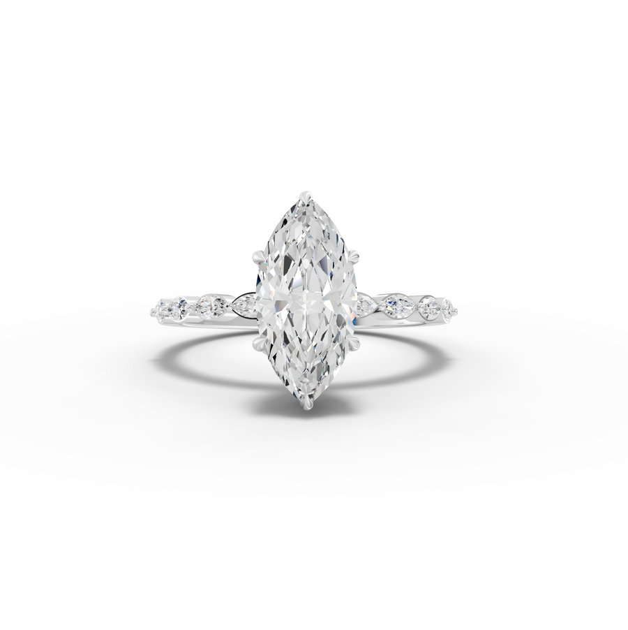 1.82 ct marquise lab diamond hidden halo pavé ring with 1.50 ct center stone and twisted band