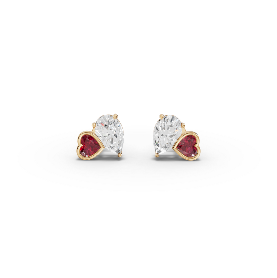 2.70 Ct Heart Ruby Pear Diamond Stud Earrings
