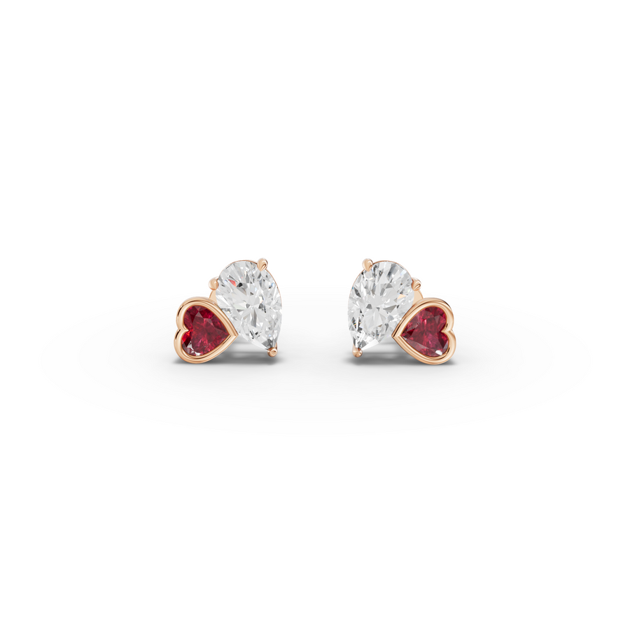 2.70 Ct Heart Ruby Pear Diamond Stud Earrings