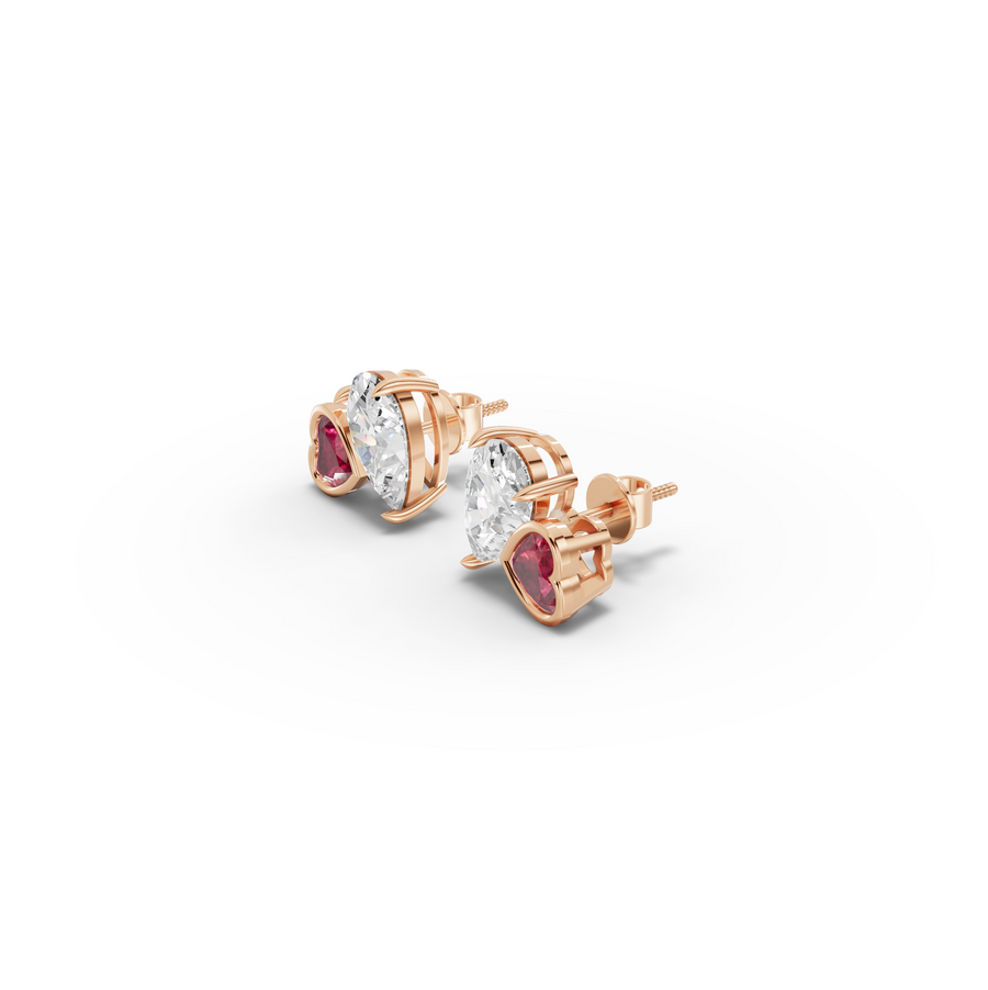 2.70 Ct Heart Ruby Pear Diamond Stud Earrings
