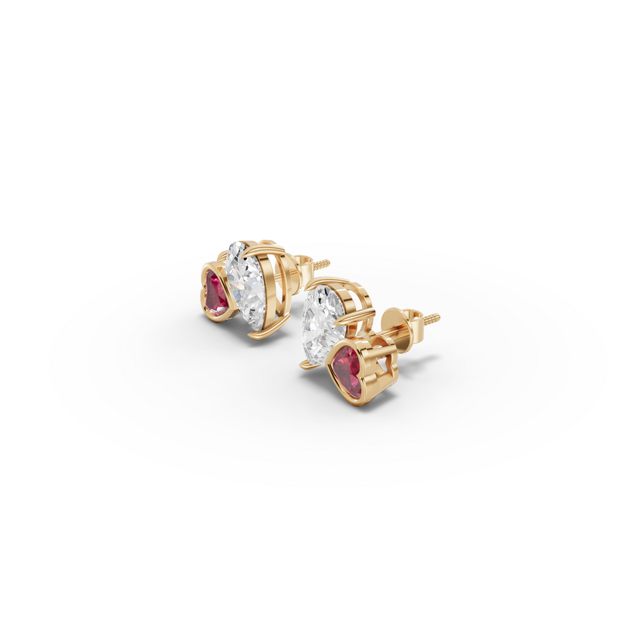 2.70 Ct Heart Ruby Pear Diamond Stud Earrings
