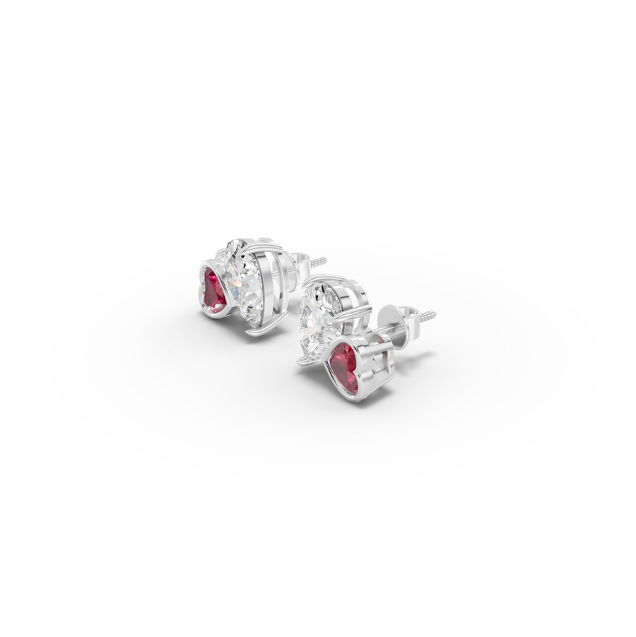 2.70 Ct Heart Ruby Pear Diamond Stud Earrings