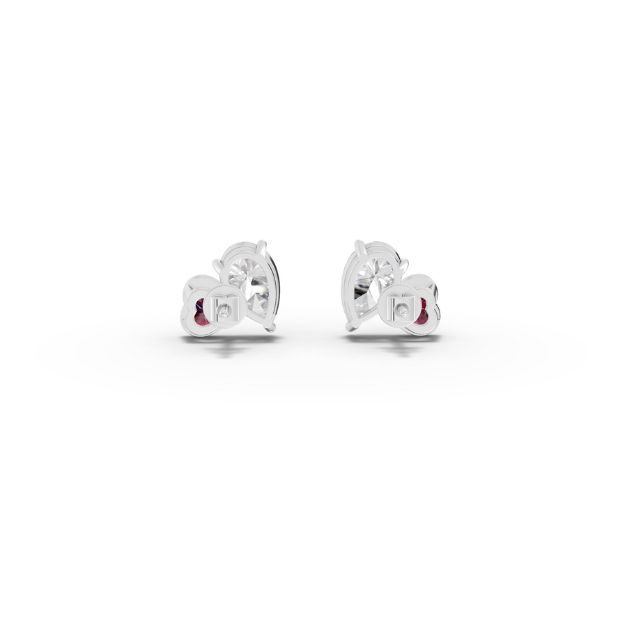 2.70 Ct Heart Ruby Pear Diamond Stud Earrings