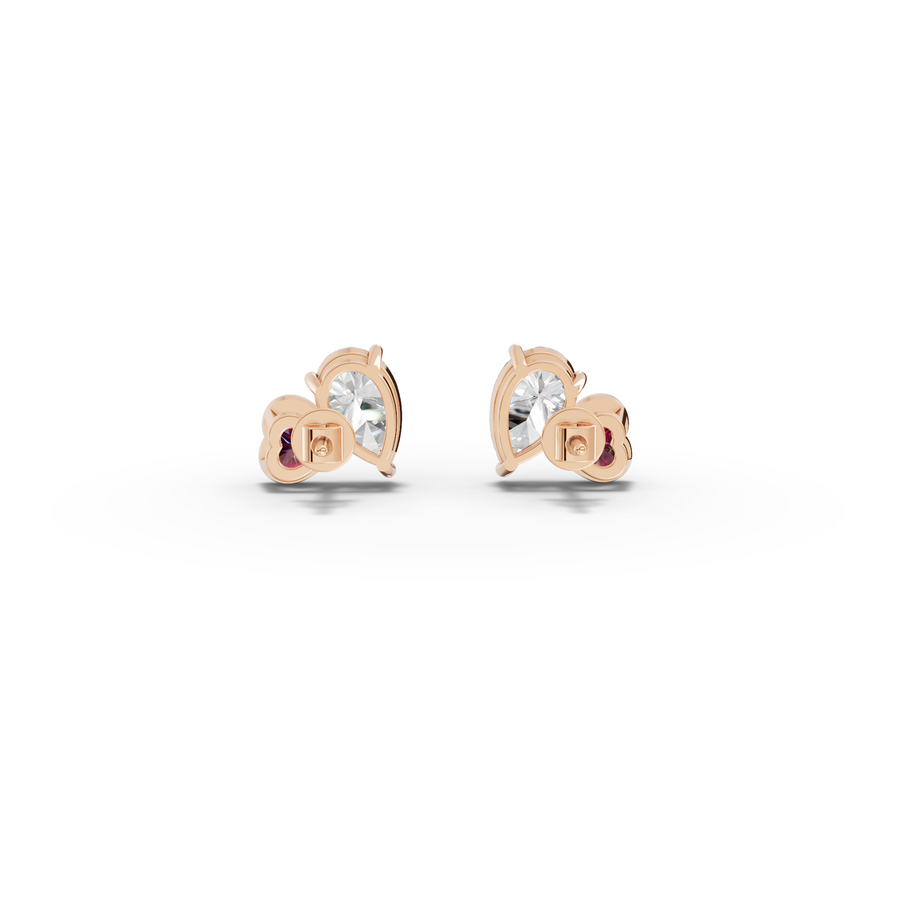 2.70 Ct Heart Ruby Pear Diamond Stud Earrings