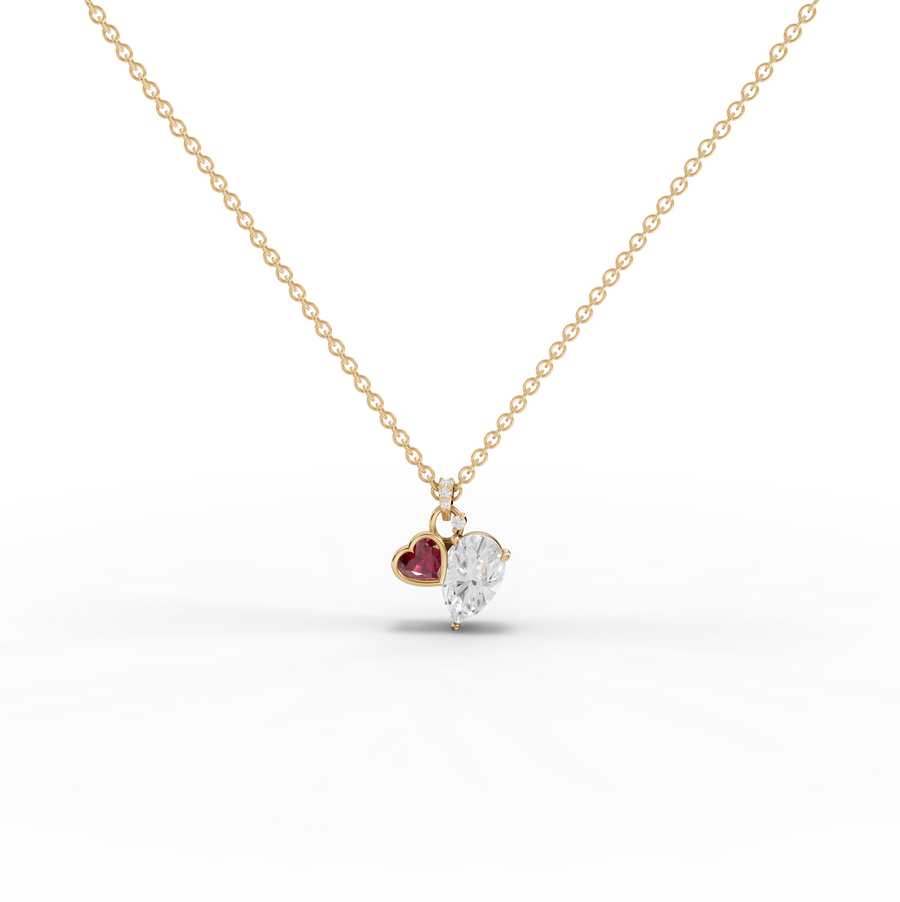 2.58 Ct Pear Diamond Ruby Heart Pendant