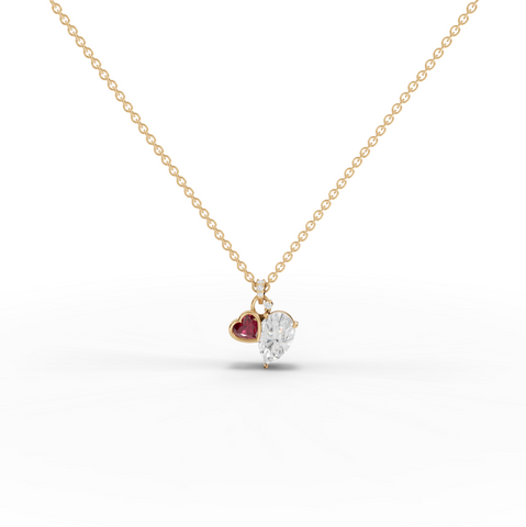 2.58 Ct Pear Lab Grown Diamond Dual Heart Ruby Pendant 2.00 Ct Center