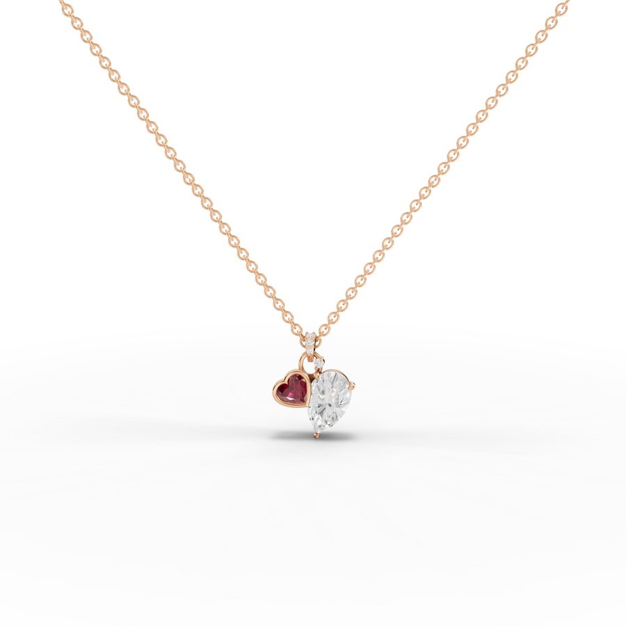 2.58 Ct Pear Diamond Ruby Heart Pendant