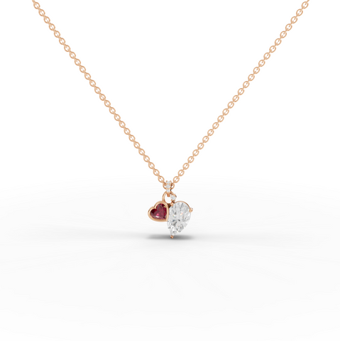 2.58 Ct Pear Lab Grown Diamond Dual Heart Ruby Pendant 2.00 Ct Center