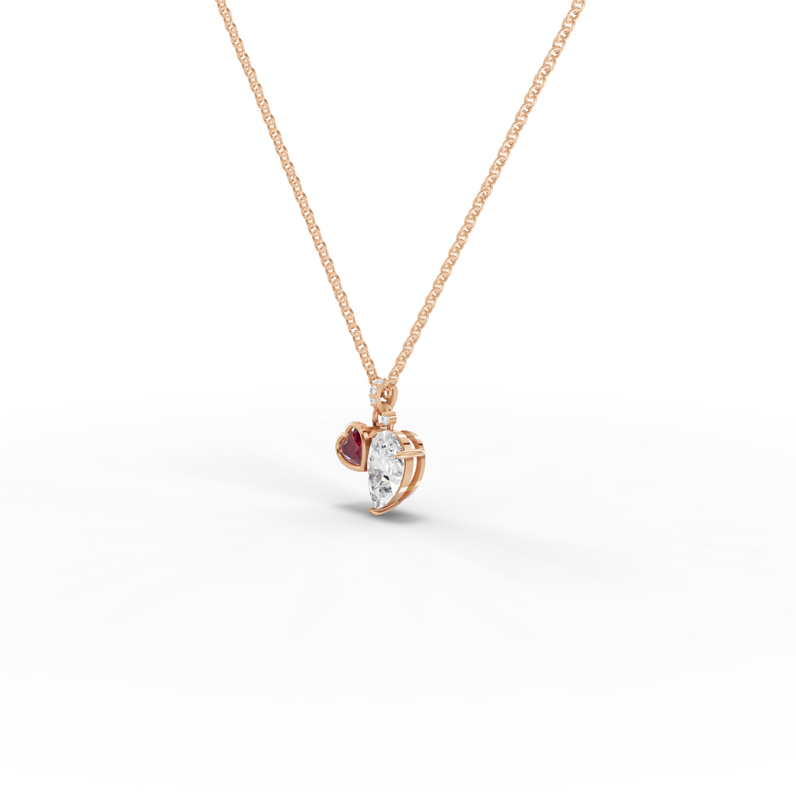 2.58 Ct Pear Diamond Ruby Heart Pendant