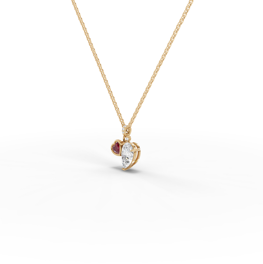 2.58 Ct Pear Diamond Ruby Heart Pendant