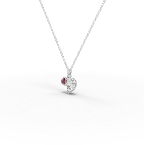 2.58 Ct Pear Lab Grown Diamond Dual Heart Ruby Pendant 2.00 Ct Center