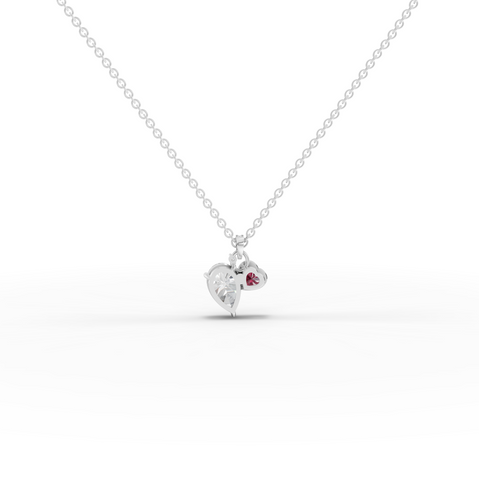 2.58 Ct Pear Lab Grown Diamond Dual Heart Ruby Pendant 2.00 Ct Center