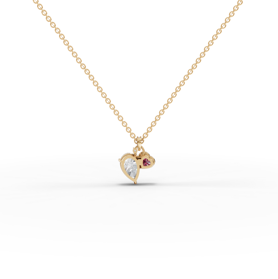 2.58 Ct Pear Diamond Ruby Heart Pendant