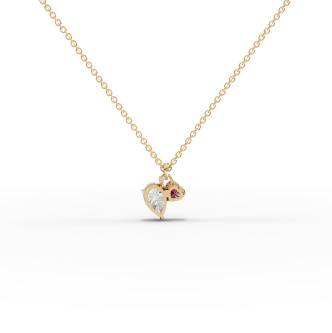 2.58 Ct Pear Lab Grown Diamond Dual Heart Ruby Pendant 2.00 Ct Center