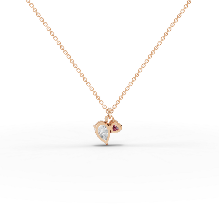 2.58 Ct Pear Diamond Ruby Heart Pendant