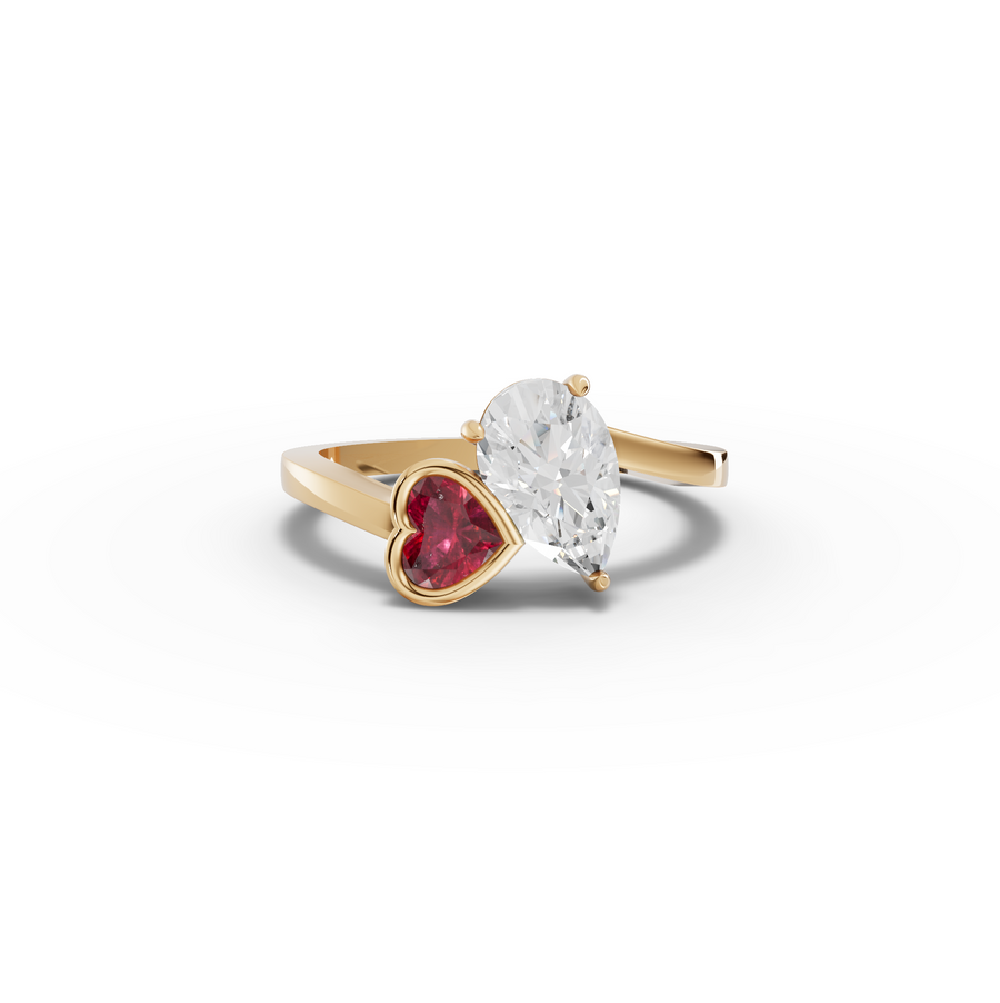 1.35 Ct Pear With Heart Ruby Bypass Ring 1.00 Ct Center