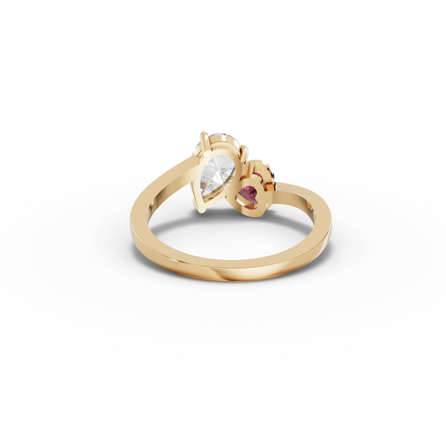 1.35 Ct Pear With Heart Ruby Bypass Ring 1.00 Ct Center