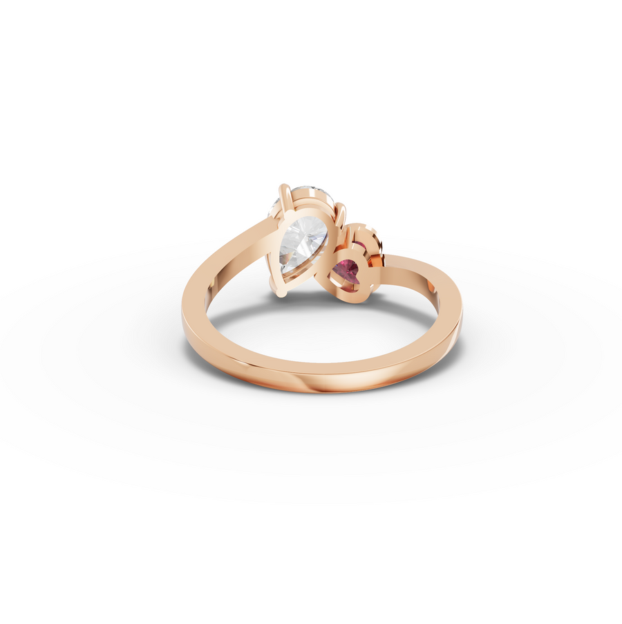 1.35 Ct Pear With Heart Ruby Bypass Ring 1.00 Ct Center