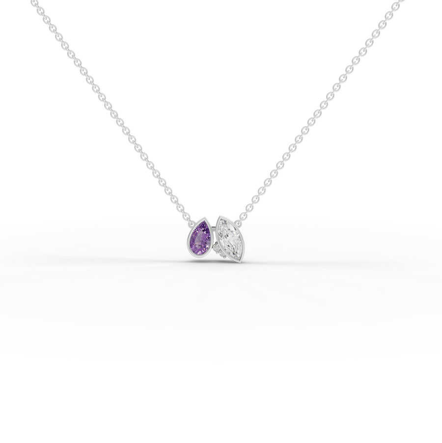 2.04 Ct Dual Pear Diamond & Amethyst Pendant Necklace