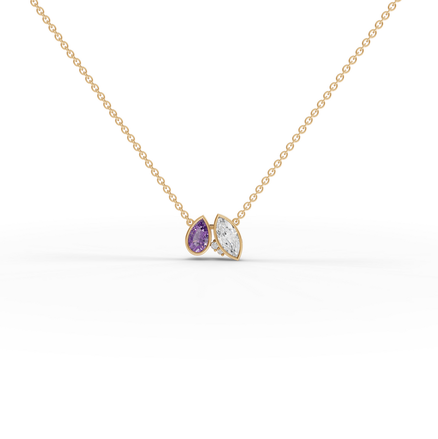 2.04 Ct Dual Pear Diamond & Amethyst Pendant Necklace