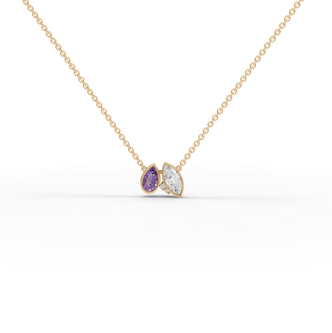 2.04 Ct Dual Pear Diamond & Amethyst Pendant Necklace