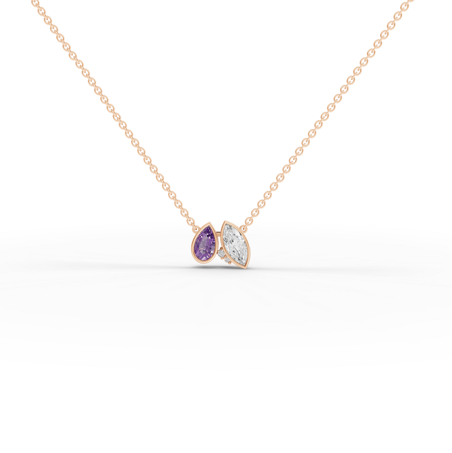 2.04 Ct Dual Pear Diamond & Amethyst Pendant Necklace