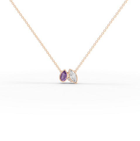 2.04 Ct Dual Pear Diamond & Amethyst Pendant Necklace