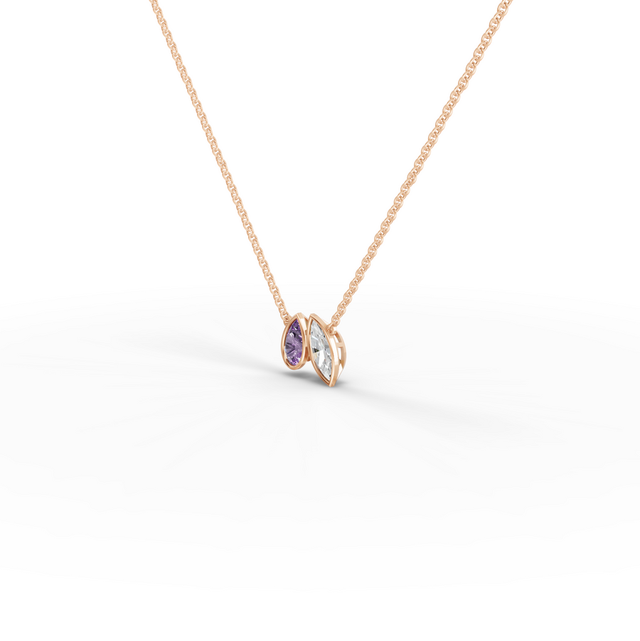 2.04 Ct Dual Pear Diamond & Amethyst Pendant Necklace