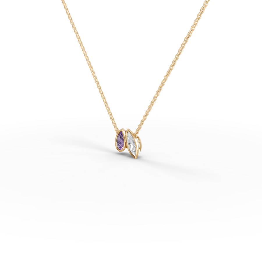 2.04 Ct Dual Pear Diamond & Amethyst Pendant Necklace