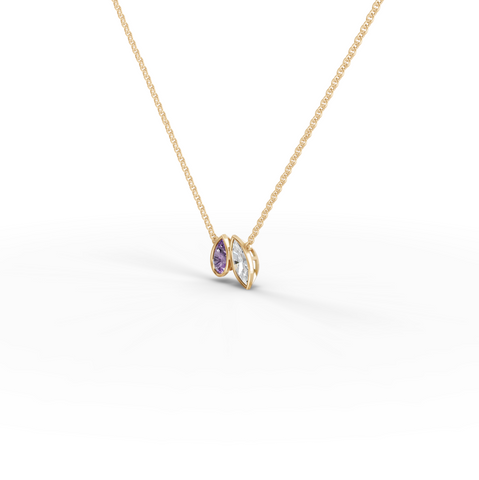 2.04 Ct Dual Pear Diamond & Amethyst Pendant Necklace