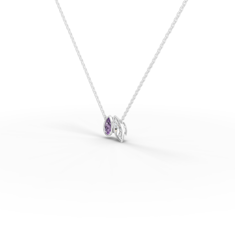 2.04 Ct Dual Pear Diamond & Amethyst Pendant Necklace