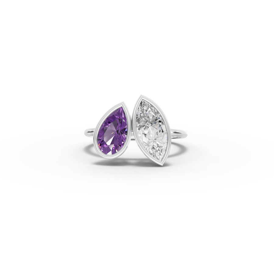2.00 Ct Amethyst & Marquise Lab Diamond Toi et Moi Ring