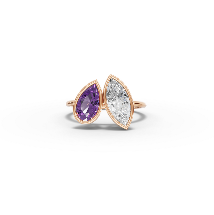 2.00 Ct Amethyst & Marquise Lab Diamond Toi et Moi Ring