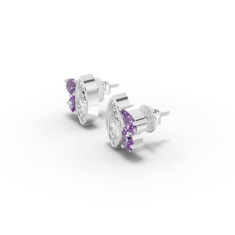 1.63 Ct Marquise Diamond & Amethyst Cluster Stud Earrings