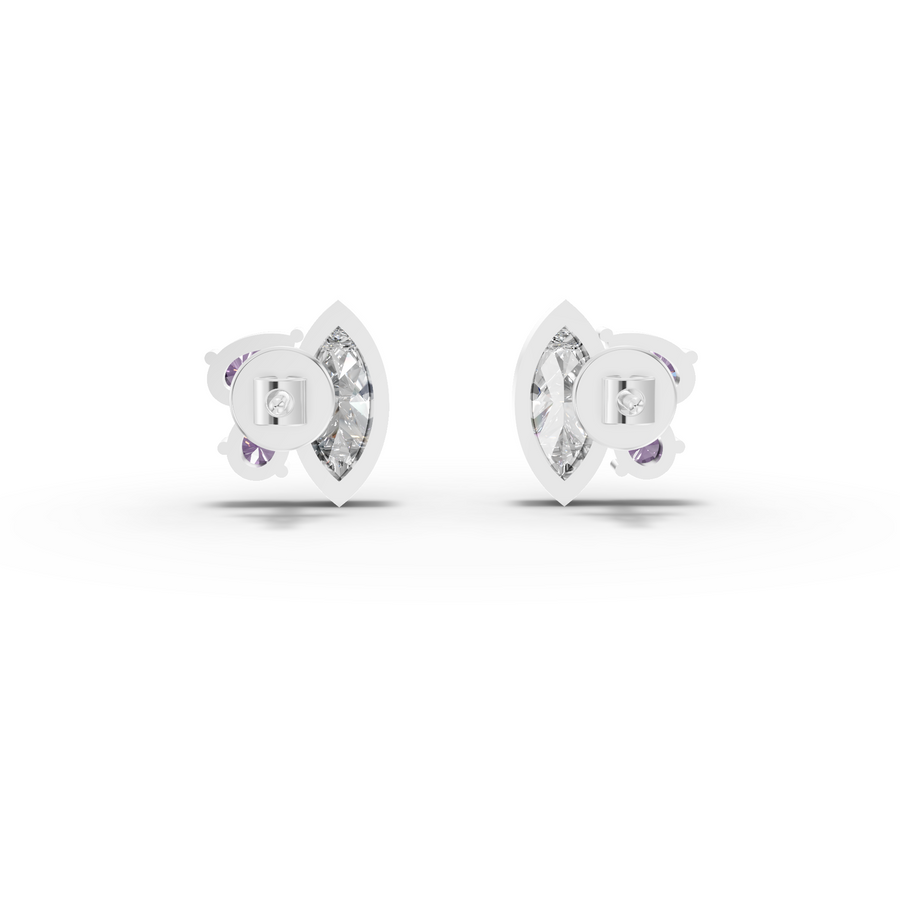 1.63 Ct Marquise Diamond & Amethyst Cluster Stud Earrings