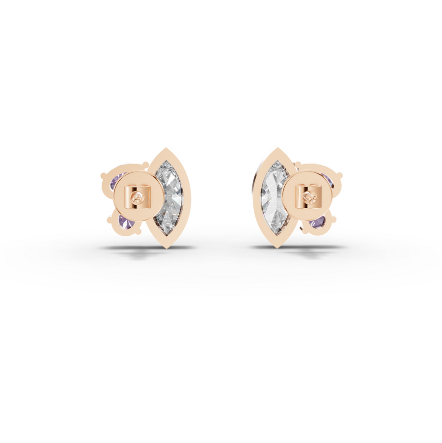 1.63 Ct Marquise Diamond & Amethyst Cluster Stud Earrings