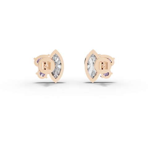 1.63 Ct Marquise Diamond & Amethyst Cluster Stud Earrings