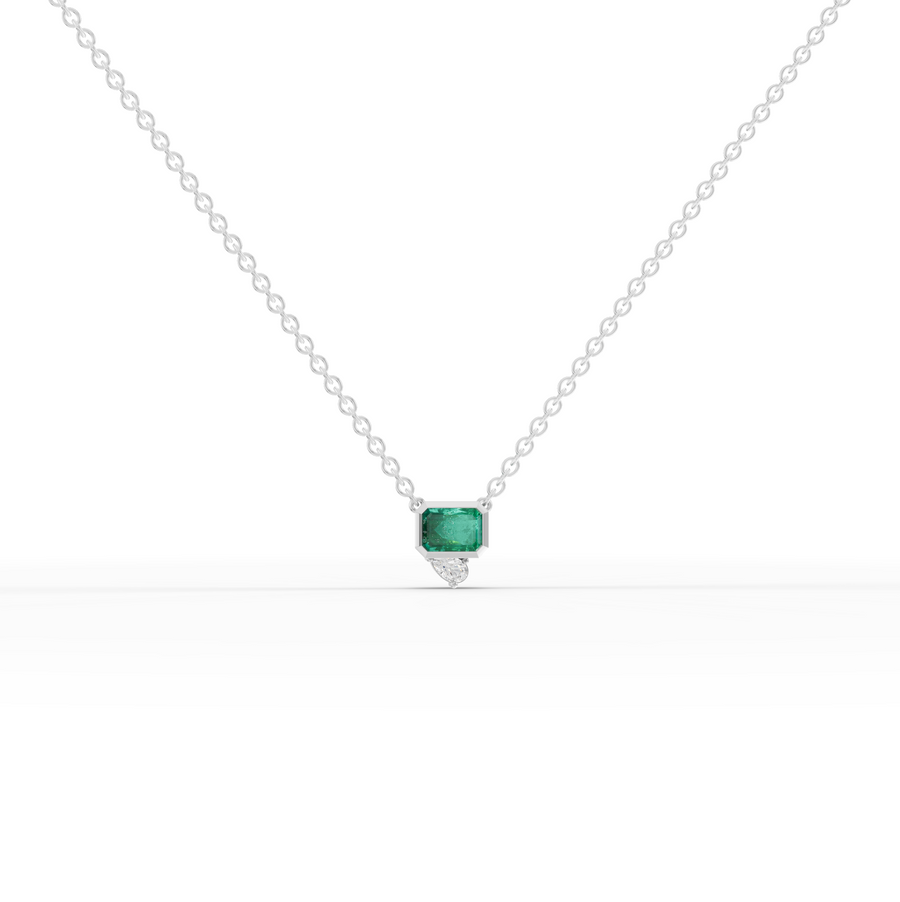 1.09 Ct Emerald Cut Lab Grown Emerald & Diamond Pendant Necklace
