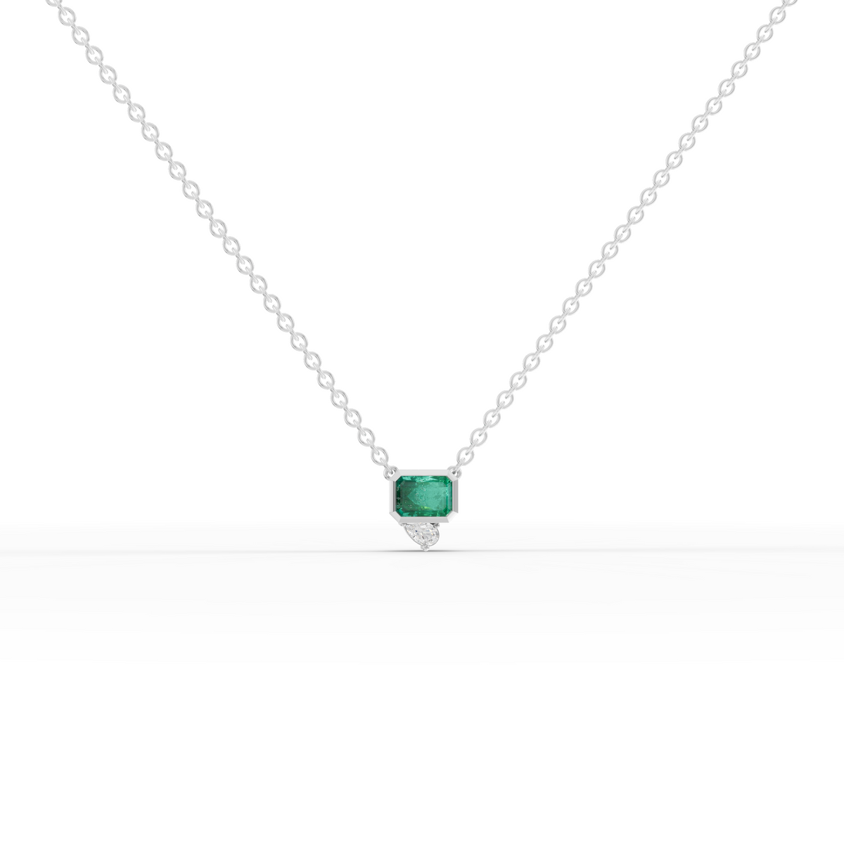 1.09 Ct Emerald Cut Lab Grown Emerald & Diamond Pendant Necklace