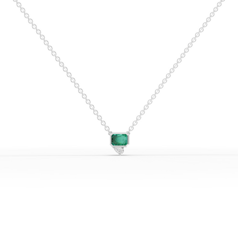 1.09 Ct Emerald Cut Lab Grown Emerald & Diamond Pendant Necklace