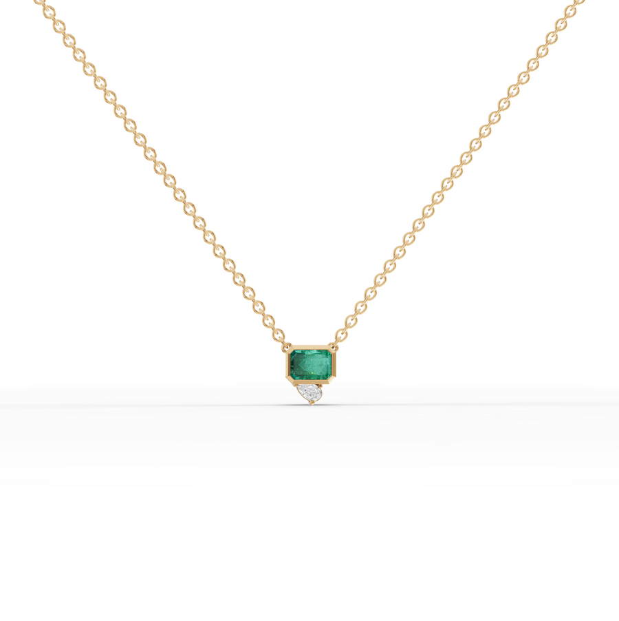 1.09 Ct Emerald Cut Lab Grown Emerald & Diamond Pendant Necklace