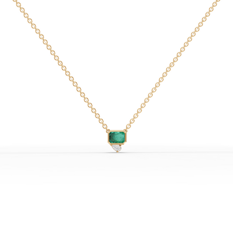 1.09 Ct Emerald Cut Lab Grown Emerald & Diamond Pendant Necklace