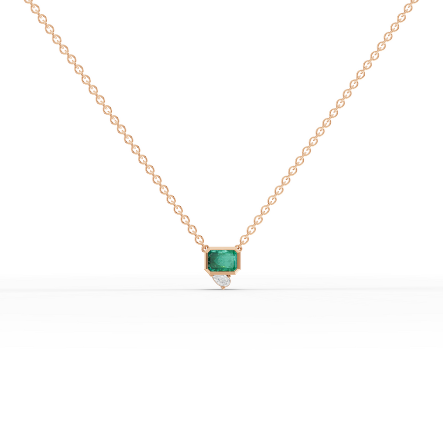 1.09 Ct Emerald Cut Lab Grown Emerald & Diamond Pendant Necklace