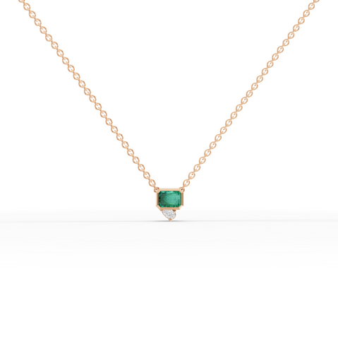 1.09 Ct Emerald Cut Lab Grown Emerald & Diamond Pendant Necklace