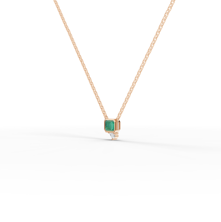 1.09 Ct Emerald Cut Lab Grown Emerald & Diamond Pendant Necklace