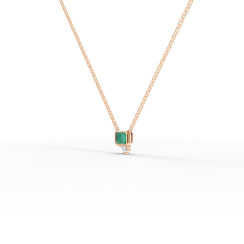 1.09 Ct Emerald Cut Lab Grown Emerald & Diamond Pendant Necklace