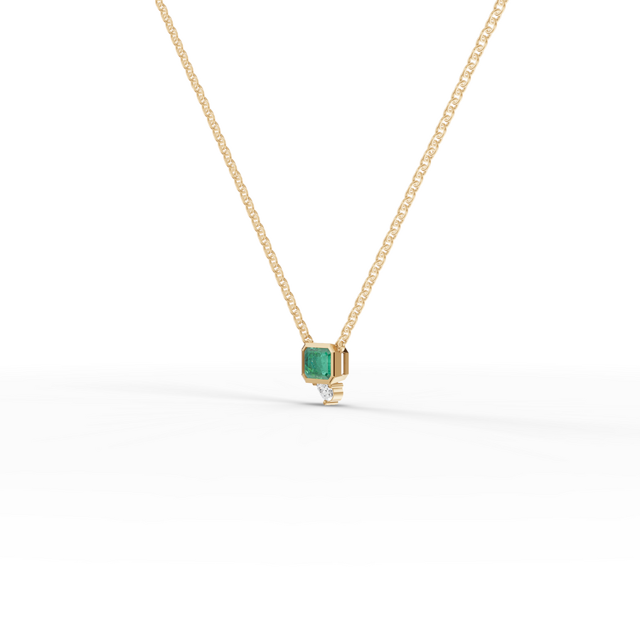 1.09 Ct Emerald Cut Lab Grown Emerald & Diamond Pendant Necklace