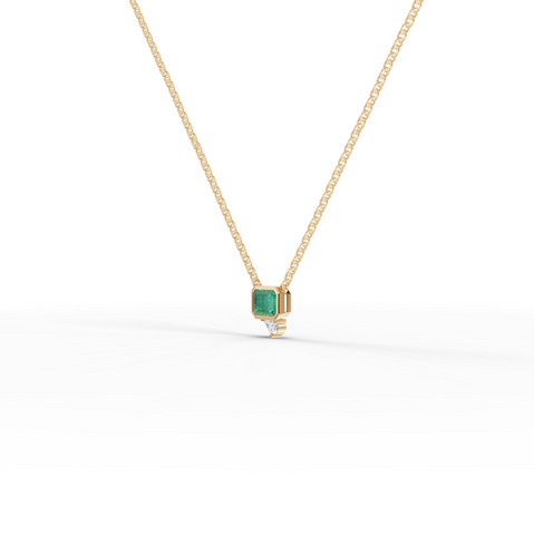 1.09 Ct Emerald Cut Lab Grown Emerald & Diamond Pendant Necklace